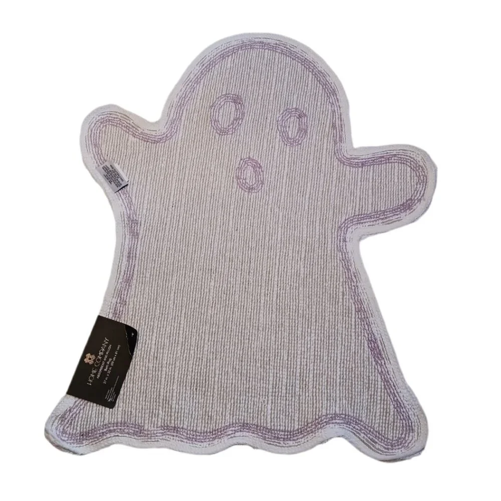 Home Company Ghost Bath Rug 27'' x 32'' White Plush Absorbent Anti Slip